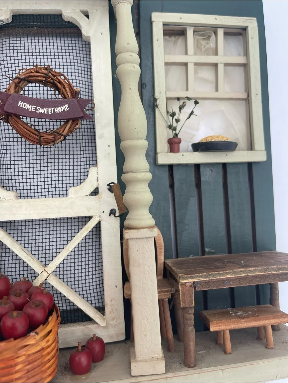 Country Cottagecore Apple Stand Miniature Room Box Diorama Wall Key Holder Vtg